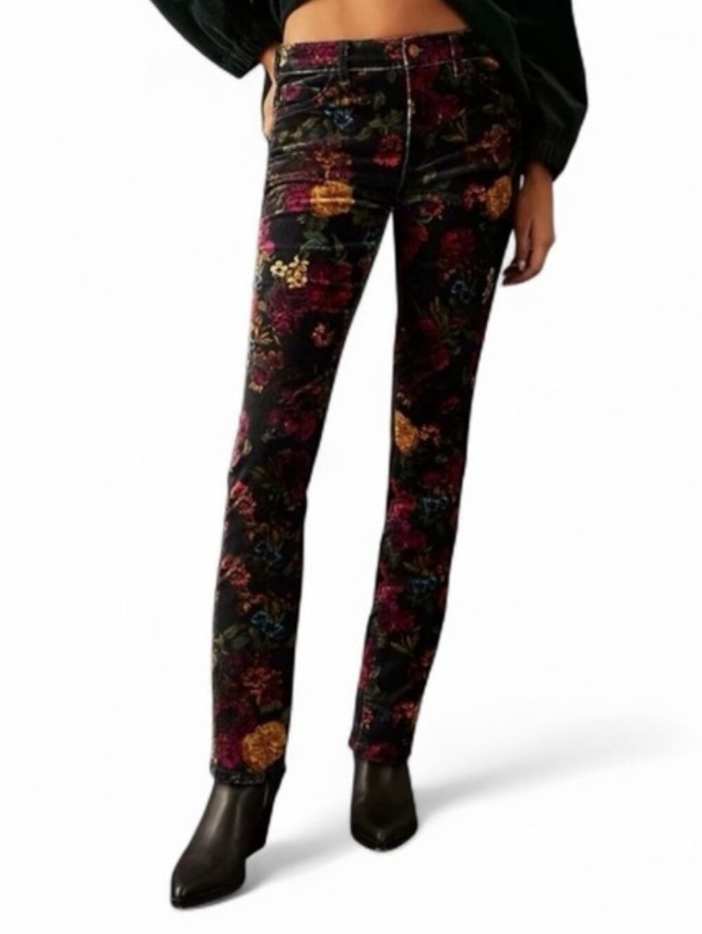 Anthropology Pilcro High-Rise Velvet Skinny Jeans Floral Black Wine Gold 29